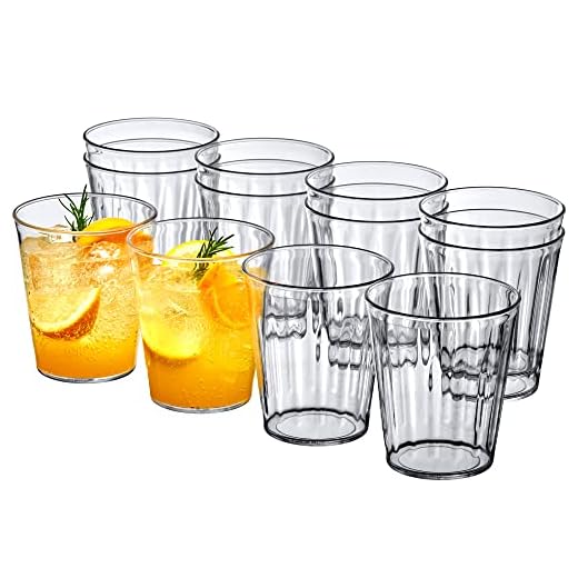 Amazing Abby - Unity - 14-Ounce Plastic Tumblers (Set of 12), Plastic Drinking Glasses, All-Clear High-Balls, Reusable Plastic Cups, Stackable, BPA-Free, Shatter-Proof, Dishwasher-Safe