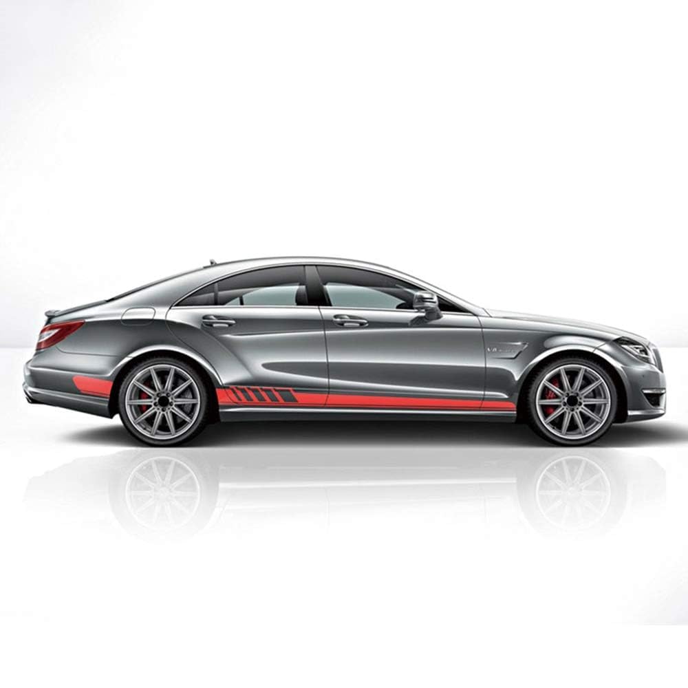 UNCLE LIAO Car Side Skirt For Mercedes Benz CLS Class W219 C219 W218 C218 X218 C257 CLS63 AMG Auto Car Door Sticker Side Step Skirt.,Red
