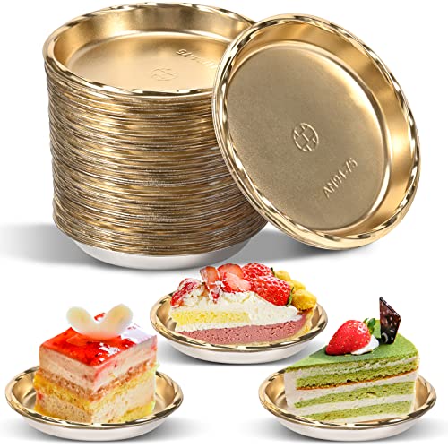 Abuhem 3 Inches Mini Cake Boards stands Rounds 100pcs/pack, Disposable Gold Mousse Cake Circle pans with Coated Greaseproof Base Perfect for Cake Decorating for Dessert,Wedding, Birthday, Party, Home