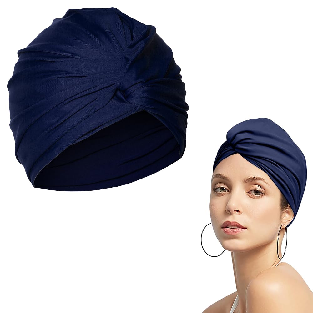 Gorro de Baño,Gorros de Baño para Mujer,Gorro de Piscina,Gorro de Baño Piscina,Gorro de Natación,Gorro de Baño Turbante de Natación en Tela Plisado Gorro de Natación Protection,Azul Oscuro