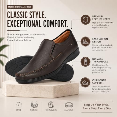 Image of Centrino Men's Formal Shoes | Handmade Stitch Formal Slip-On Shoes | Versatile Comfort and Quality | Perfect for Casual and Formal Wear | Premium Craftsmanship, Simple Yet Elegant Design (8620)