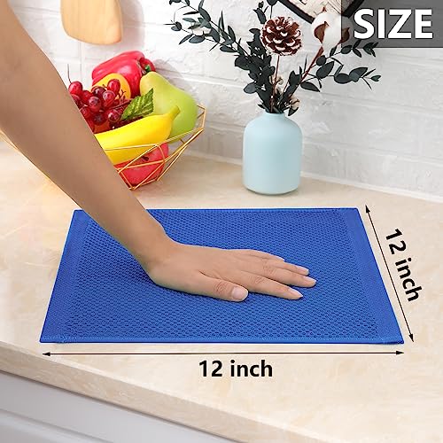 Image of Homaxy 100% Cotton Waffle Weave Kitchen Dish Cloths, Ultra Soft Absorbent Quick Drying Dish Towels, 12 x 12 Inches, 6-Pack, Blueberry