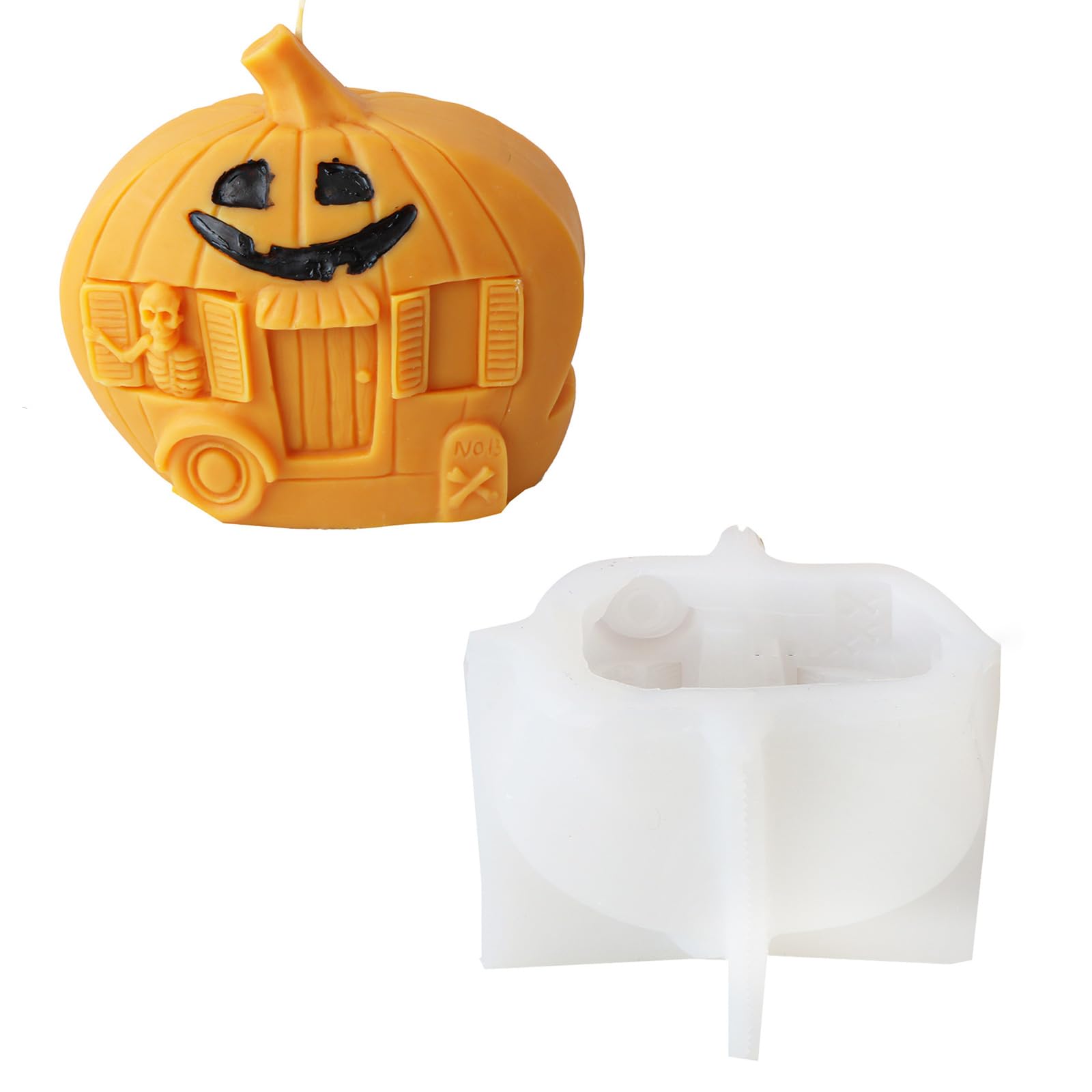 Nucelit Halloween Silicone Skull Molds Pumpkin Scented Molds Castings Ornament for Holiday Decorations Skull Halloween Silicone Epoxy Resin Craft Supplies