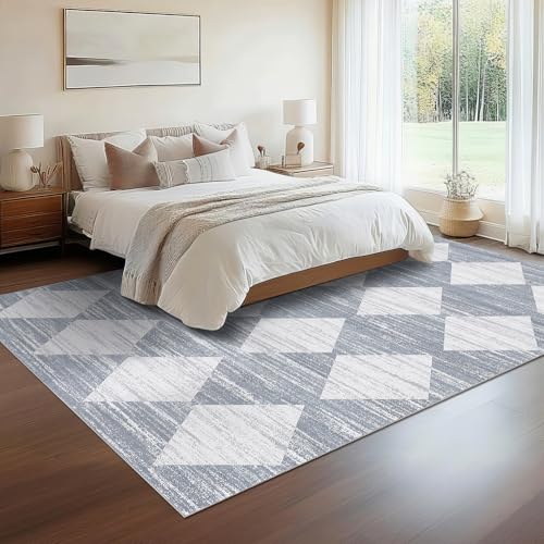 COZYLOOM Modern Area Rugs 5x7 Washable Geometric Trellis Throw Rug with Non-Slip Backing, Stain-Resistant Contemporary Accent Carpet, Soft Low Pile Floor Cover for Bedroom, Living Room, Office, Grey by COZYLOOM - Image 7