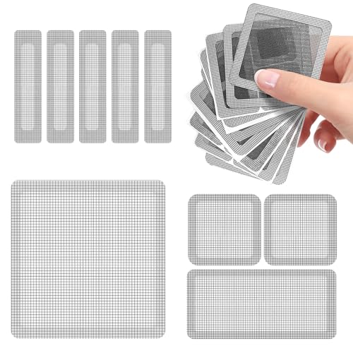 teeppo Fliegengitter Reparatur Set 39 Stück - Fliegengitter Fenster Reparatur Klebeband - Insektenschutz Fliegengitter Reparatur - Stark Selbstklebend Glasfaser - Verhindern Moskitos Insekten - Grau