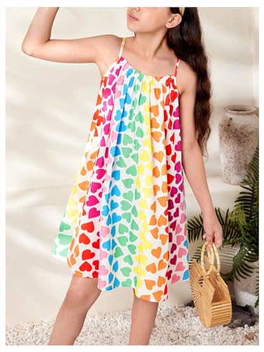SweatyRocks Girl's Heart Print Sleeveless A Line Dress Summer Spaghetti Strap Short Dresses3