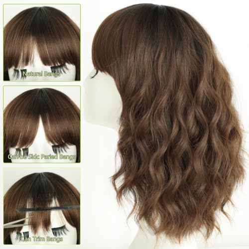 Image of AISI HAIR Bob Curly Wig with Bangs Short Wavy Wigs for Women | 14 inch, Ready to Wear, Heat Resistant Fiber Hair, Shoulder Length wig, Natural Appearance, Beginner Friendly for Daily