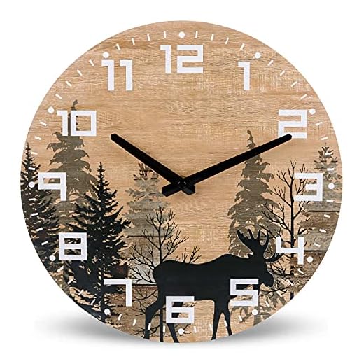 NIKKY HOME Cabin Wood Moose Wall Clock Silent Non Ticking - 12 Inch Battery Operated Rustic Farmhouse Forest Wildlife Mountain Lodge Decor Art