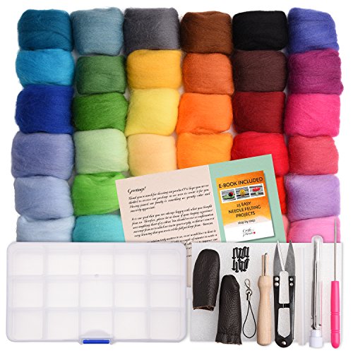 Needle Felting Kit - Wool Roving 36 Colors Set - Starter Tool Kit