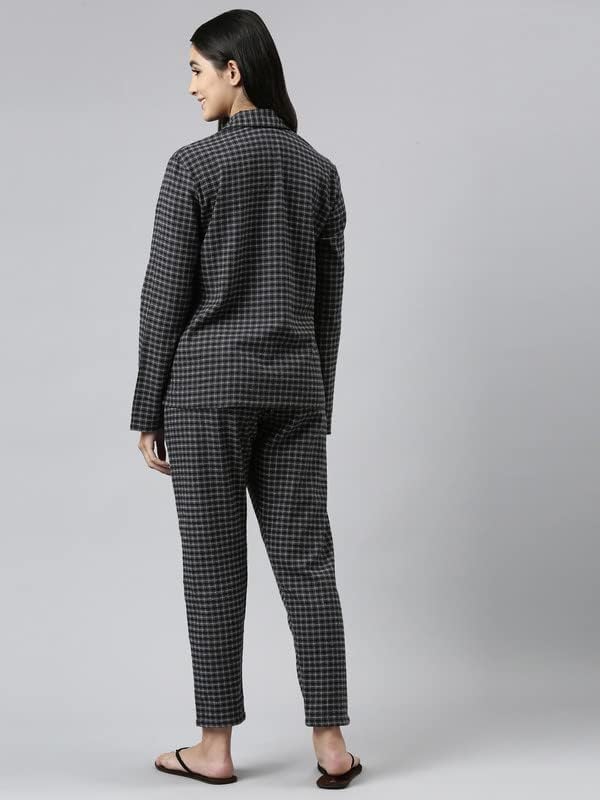 エナモール エッセンシャル EC20 レディース ルーズフィット コットン フランネル織 長袖シャツとミッドライズパンツセット