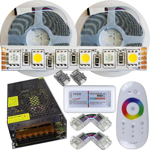 Mondo Strisce Led: Kit da 10 metri (2 Bobine+1 trasformatore da 200w +1Controller) RGB + Bianco Freddo, 480+480Led, 96+96Watt, 8.000+8.000 Lumen 12V RGBW. Striscia Led Strip ip20