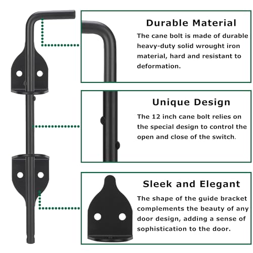 Image of 12 inch Heavy Duty Cane Bolt Gate Drop Rod for Vinyl Gate Latch, Cane Bolts for Gates for Wood PVC Vinyl Metal Fences Gates-1 Pack