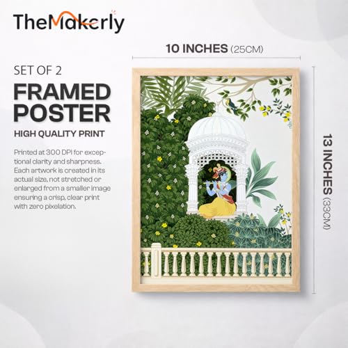 Image of TheMakerly Traditional Indian Wall Painting Set of 2 | Radha Krishna Wall Art Frames | Vintage Religious Wall Decor for Living Room Bedroom Home Temple (KR04, 10x13 inches)