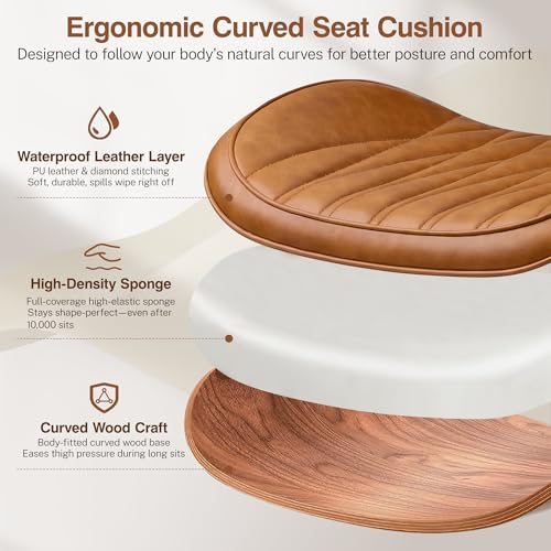 Image of Ergonomic Armless Office Desk Chair - Mid-Century Retro Orange Faux Leather with Diamond Stitch, Adjustable Height Swivel Rolling Task Computer Chair with Walnut Accent for Home Office, Study & Work
