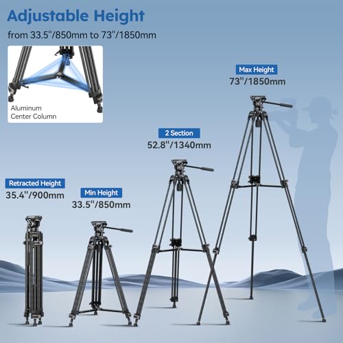 Image of SIRUI Quick Release Carbon Fiber Video Tripod, 73 inch Heavy Duty Tripod with Fluid Head and One-Step QR Plate Locking System, Professional for DSLR Cameras Camcorders, Max Load 33lbs / 15kg, AVT-12