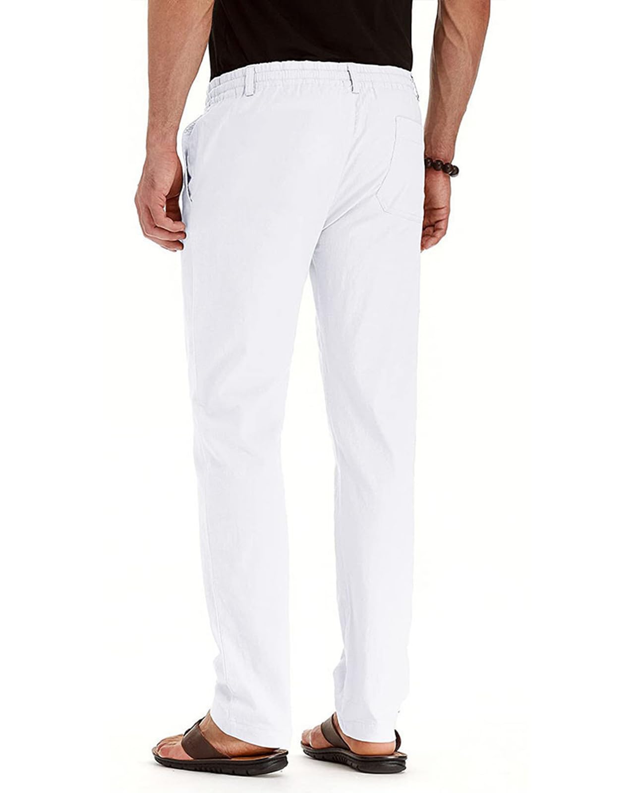 Aro Lora Pantalon en Lin Hommes Été Lâche décontracté avec Poches Ceinture Pantalon à Cordon élastique