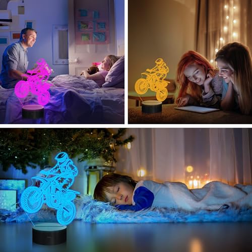 Image of OkiyiD Dirt Bike Gifts for Boy, 3D Illusion Lamp, 3D Dirt Bike Night Light with 16 Colors Remote and Touch Control, Motor Bike Decor for Kids Room, Girls Birthday Gifts