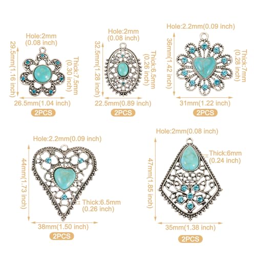 PH PandaHall PandaHall 10pcs Tibetan Style Turquoise Connector Link Charms Heart Oval Flower Retro Charms Pendants for Earrings Necklaces Jewelry Making - Image 3