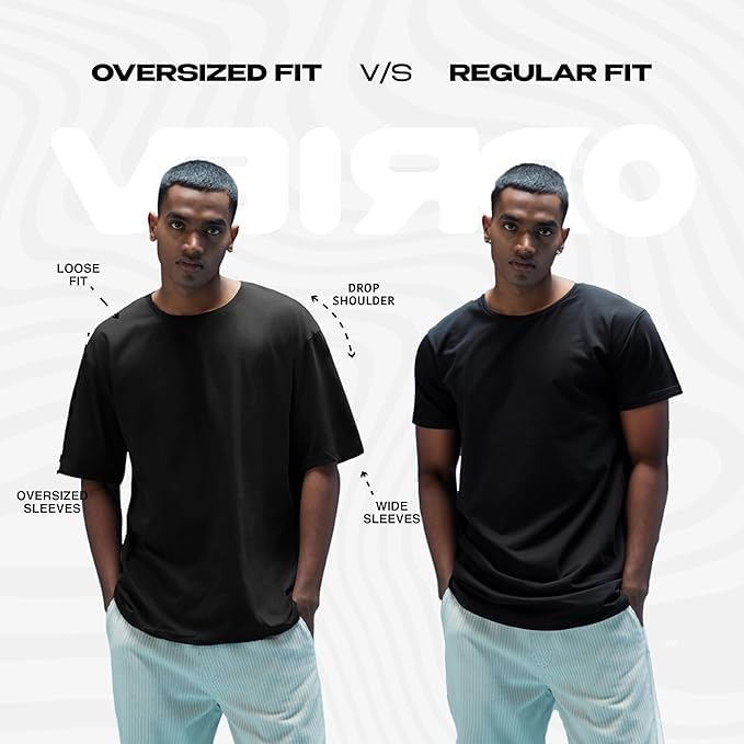 Image of Veirdo 100% Pure Cotton Drop Shoulder Oversized Baggy Fit Half Sleeve Plain Solid Round Neck Multicolor T-Shirt Combo for Men (Pack of 3) (Sizes S-2XL)