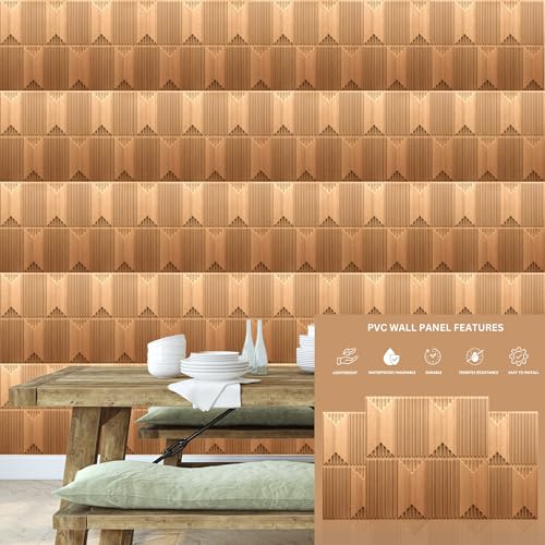 Image of Kayra Decor 3D PVC Wall Panel Artisian Design Gold Color 19.7 inch x 19.7 inch (Pack of 12) - Covers 32.34 Sq. Ft.