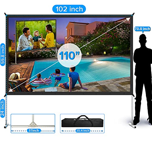Image of Projector Screen and Stand,JWSIT 110 inch Outdoor Movie Screen-Upgraded 3 Layers PVC 16:9 Outdoor Projector Screen,Portable Video Projection Screen with Carrying Bag for Home Theater Backyard