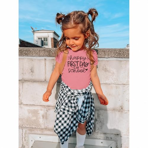 Image of GLIGLITTR Girls Happy First Day of School Shirt Kids Boys Kindergarten 1st 2nd 3rd Grade T-Shirt Back to School Outfit Tops