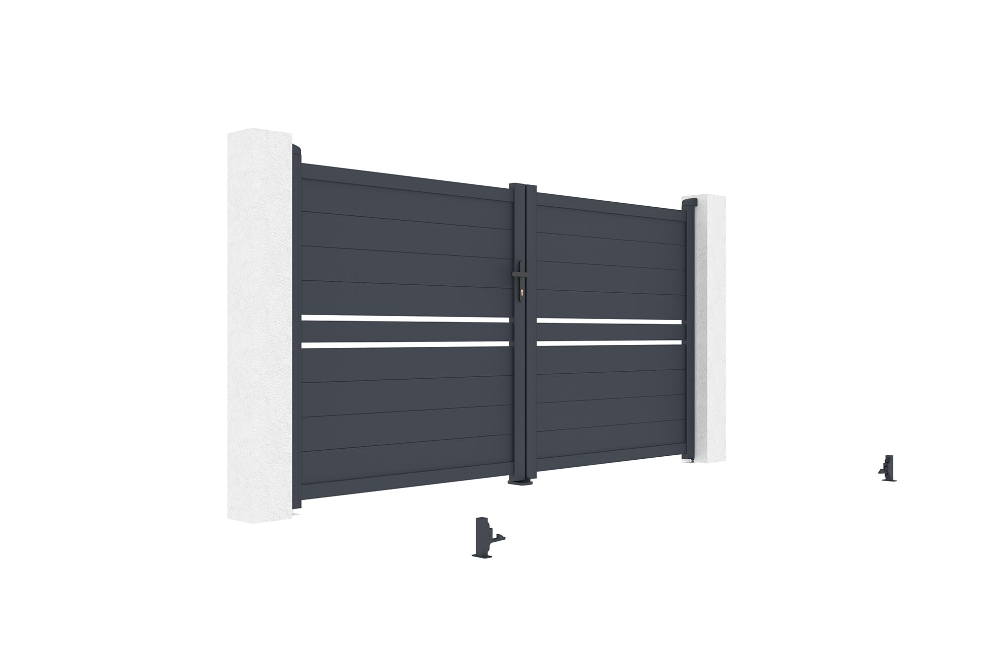CASANOOV Portail Battant CIMONE 300x158 cm (3x1,6 m – 5 m²) Aluminium Gris Anthracite RAL7016 – Semi-Ajouré Design Moderne – Résistant Corrosion – Kit Complet avec Accessoires