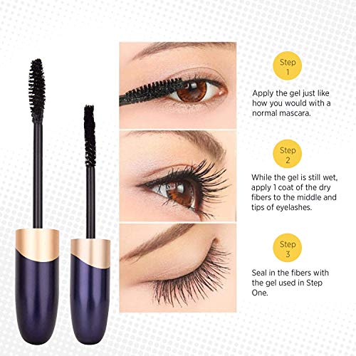 St. Mege 4D Silk Fiber Lash Mascara & Fiber 2-in-1 Set, Best for Thickening and Lengthening, Waterproof and Smudge-Proof and Hypoallergenic - Thicker and Longer Lashes