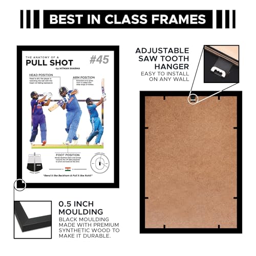 Image of CodersParadise - Cricket Stars Wall Poster Frames - Pack Of 6 | 8 x 12cm (A4 Size) | Aesthetic Artwork Framed Posters | Framed Posters For Living Room, Bedroom, Home And Office