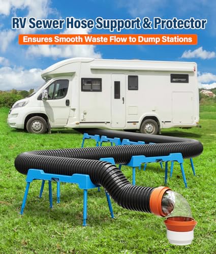 Image of RV Sewer Hose Support, 15FT Heavy-Duty Camper Waste Hose Holder with 7 Foldable Sections, Adjustable & Stable Waste Drainage Support with Strap, Stackable & Weather-Resistant, Blue (Patent Pending)