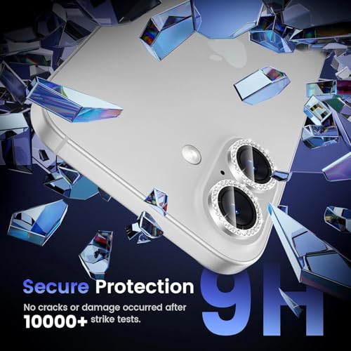 Image of NEXVEU DIAMOND Camera Lens Protector For IPHONE 16 /16 PLUS /IPHONE 17 WHITE UHD 9H Glass, Anti Drop, Scratch Resistant Camera Guard Case Friendly, Removable, Waterproof, Heavy Duty Camera Protector