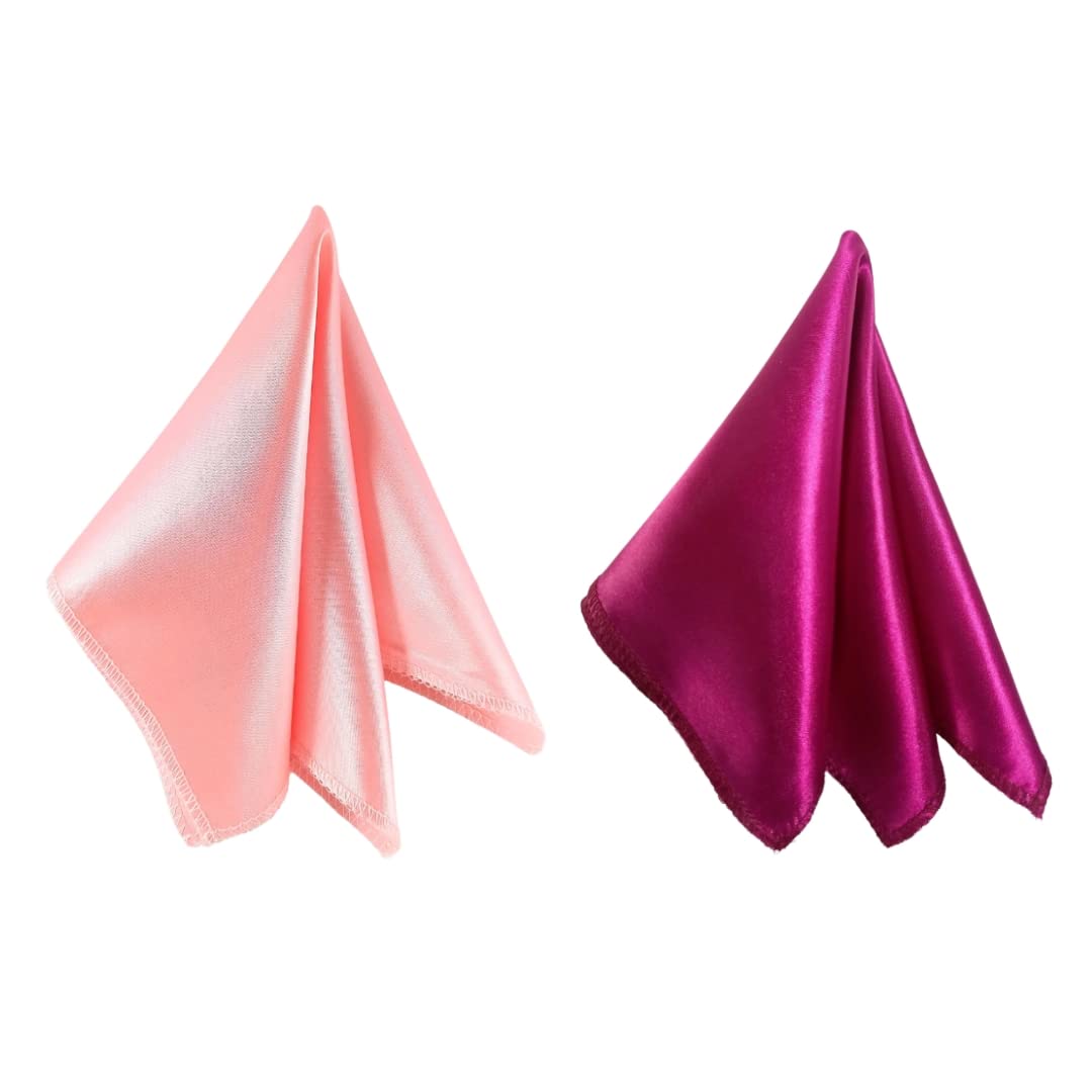 young arrow Satin Pocket Square for Men, Wedding Handkerchief for Suits, Blazers & Tuxedo, Men's Pocket Square Combo (Pack of 2) (Pink & Dark Purple)-picture-17