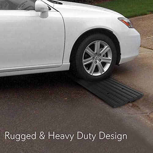 image for Pyle Car Driveway Adjustable Curb Ramps - 3 Pack Heavy Duty Rubber Thr