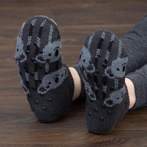 Women's Charming Critter Cuffed Cozy Slipper Socks Gift Ladies Fuzzy Sleepwear Non Slip Loungewear3