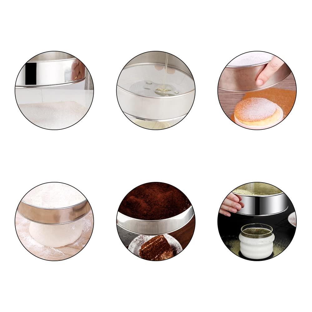 Edelstahl Mehlsieb Set – 3 Größen (15,2/20,3/25,4 Cm), 60 Maschen, Inkl. Streuer