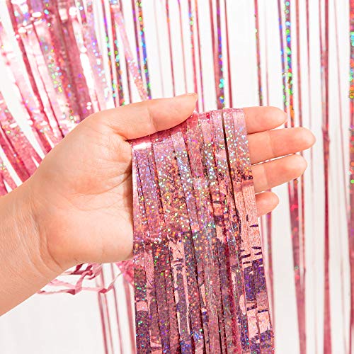 Image of Rose Gold Tinsel Party Backdrop - GREATRIL Foil Fringe Curtain Party Photo Booth Backdrop for Birthday Women Bride Theme Decorations - 1m x 2.5m - Pack of 2