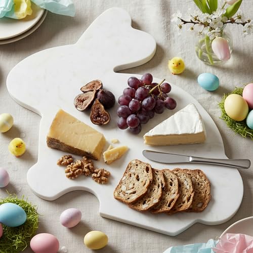 Tabla de Cortar de Mármol con Forma de Conejo de Pascua para Quesos y Aperitivos, 30,5 x 24,5 cm, Diseño Festivo para Cocina y Regalos miniatura 1
