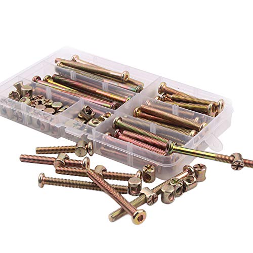 100PCS Crib Screws - Zinc Plated Hex Drive Socket Cap Furniture Barrel Screws Bolt Nuts Assortment Kit for Furniture Cots Beds Crib and Chairs- M6 x 40mm/50mm/60mm/70mm/80mm