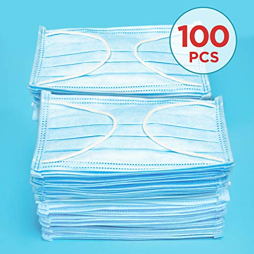 Disposable Blue Face Masks Protective 3 Ply Breathable Triple Layer Mouth Cover with Elastic Earloops (Pack of 100) - Image 4