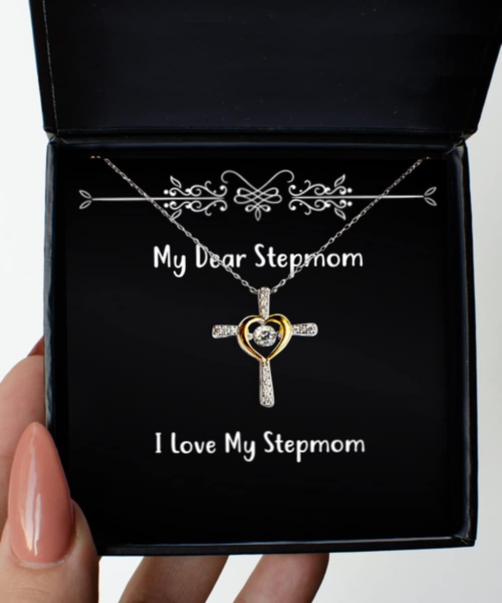 I Love My Stepmom Cross Dancing Necklace, Stepmom Present from Daughter, Cool for Mom