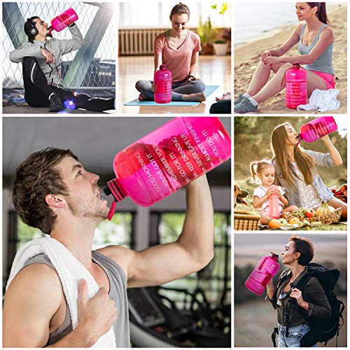 FRETREE Gallon Water Bottle Portable Water Jug - Fitness Sports Daily Water Bottle with Motivational Time Marker, Leak-Proof Gym Bottle for Outdoor Camping, Pink(1 Gallon, BPA Free) - Thumbnail 6