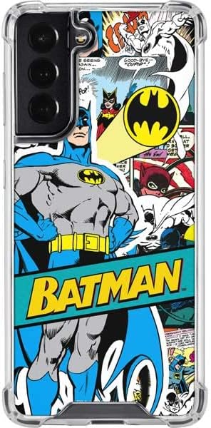 Skinit Clear Phone Case Compatible with Galaxy S22 - Officially Licensed DC Comics Batman Vintage Pose Collage Art Design