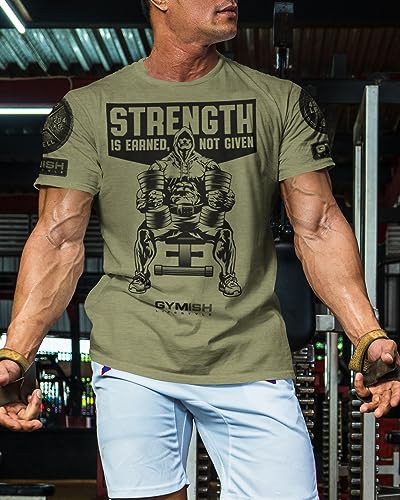 Gymish Strength is Earned Not Given Workout T-Shirt, Lifting Gym Shirts for Men3