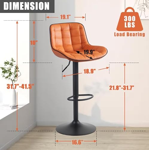 Kidol & Shellder Bar Stools Set Of 2 Orange Pu Upholstered Adjustable Barstools Swivel Counter Stools,3 Mins Quick Assembly,Loads Up To 300Lbs #TOP1