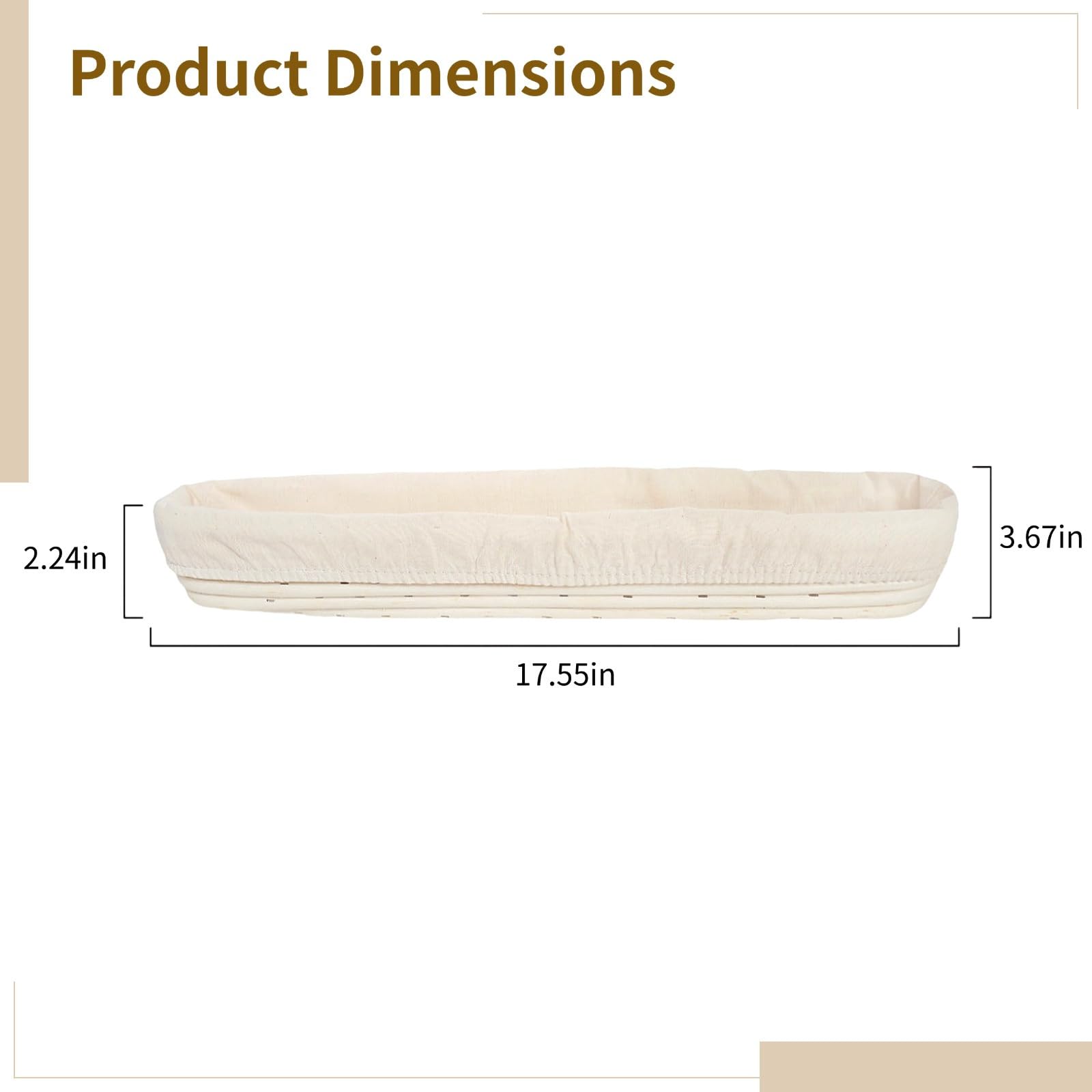 Set di 2 cestini ovali per fermentazione in rattan con fodere in cotone, cesto lungo per lievitazione impasto, perfetto per baguette francesi, 43 x 9,4 x 5,6 cm