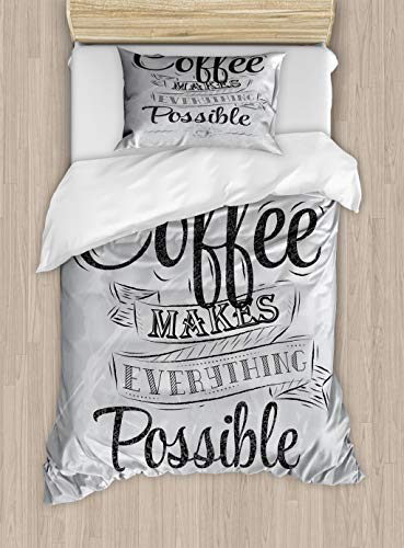 Lunarable Coffee Duvet Cover Set, Coffee Makes Everything Possible Words