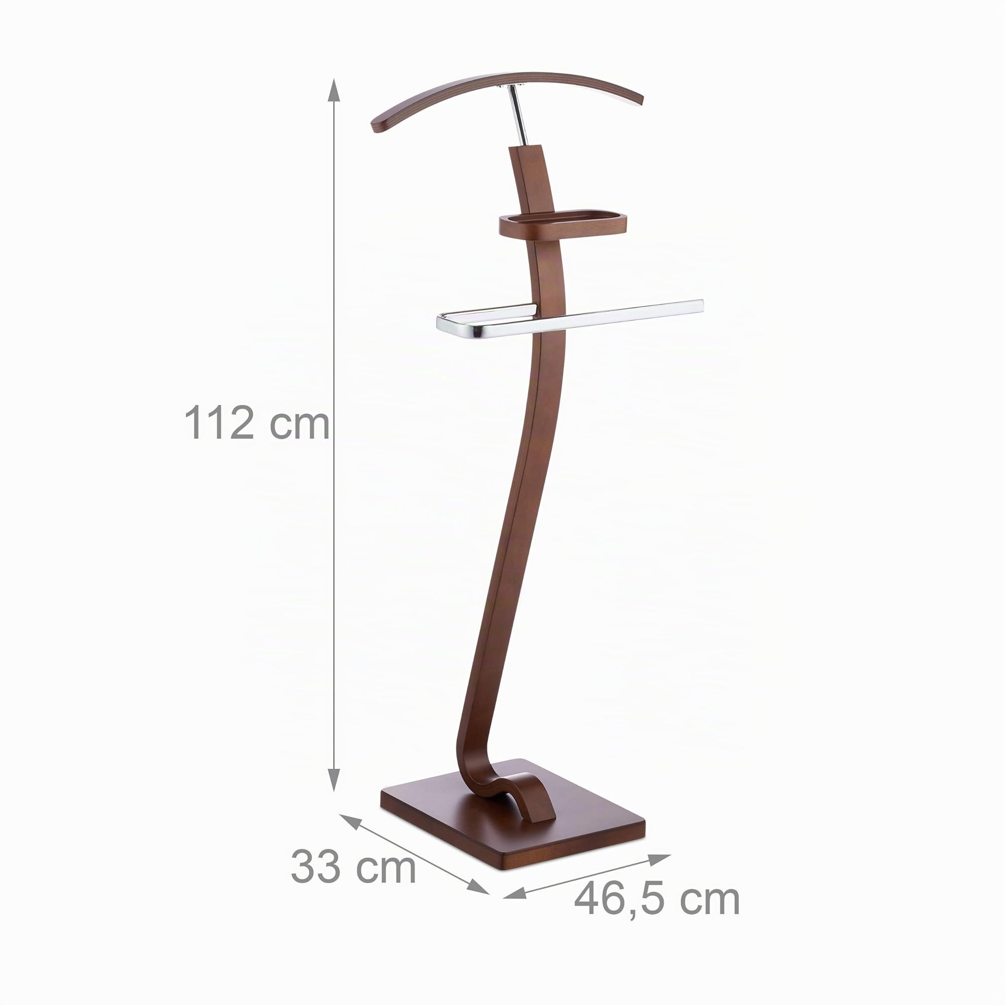 Relaxdays Indossatore Porta Abiti Effetto Noce, Servomuto in Legno & Metallo, Omino Appendiabiti HLP 112 x 46,5 x 33cm, Marrone Scuro