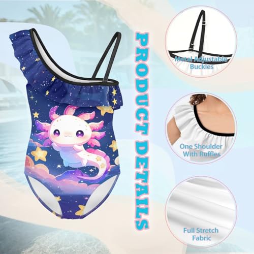 Image of Girls One Piece Swimsuit Ruffled Halter Bathing Suit with Adjustable Strap Beach Sport Swimwear for 3-14 Years