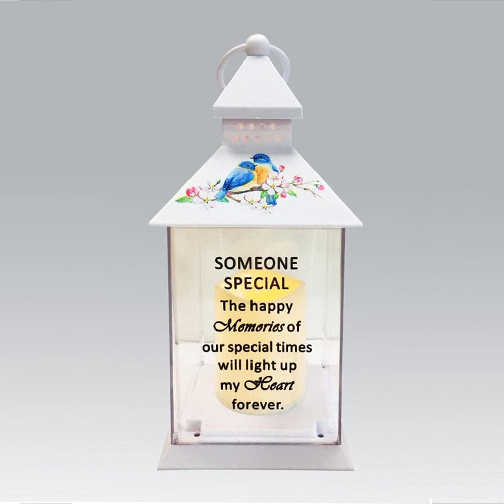 Someone Special Memorial Light Up Lantern - Bird Floral Candle Graveside Memory Remembrance