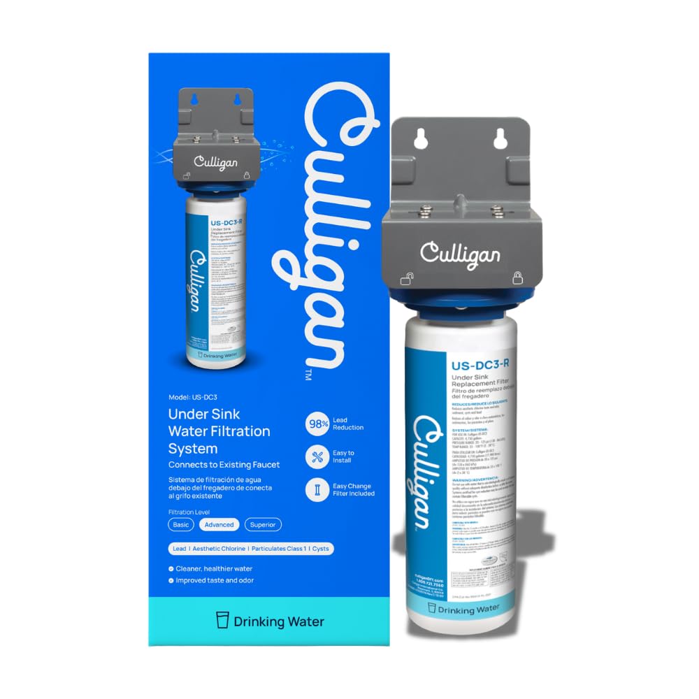 Culligan US-DC3 Under Sink Water Filter System, Direct Connect, Premium Lead Filtration, Removes 99% Lead, Chlorine, Taste & Odor, 4,750-Gal, 12-Month Cartridge, 1.5 GPM